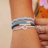 Dream hair tie bracelet set in blue and neutral tones with silver accents, view 6