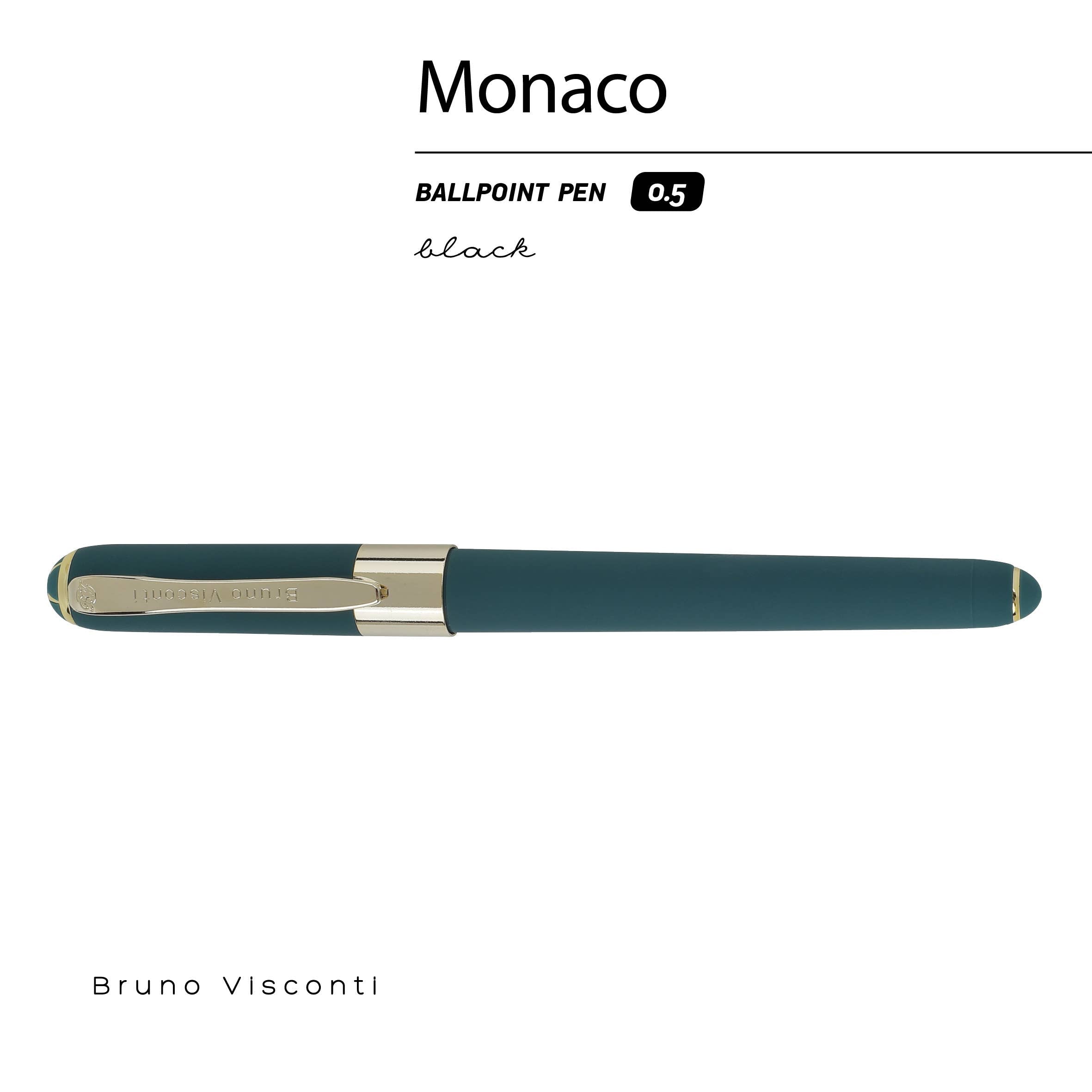 Monaco soft-touch ballpoint pen in forest green, detail view