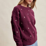 Women's Embroidered Dot Sweater in Plum – 9