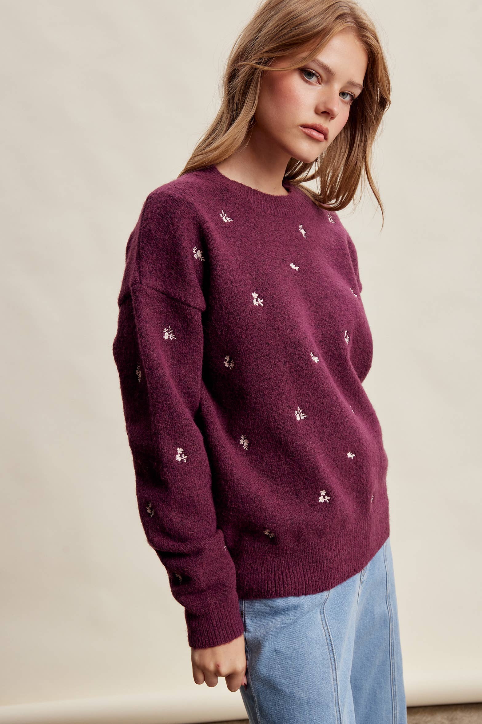 Women's Embroidered Dot Sweater in Plum – 9