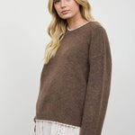 Mocha contrast edge crew neck pullover sweater, front