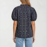 PUFF SLEEVE TOP-NAVY MULTI