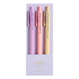 Daughter Bible study pen set, three gel pens in purple, peach and gold