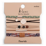 Flourish hair tie bracelet set in teal, black and tan with butterfly charm