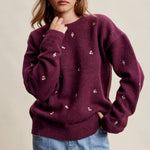 Women's Embroidered Dot Sweater in Plum – 2