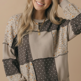 Round Neck Mixed Print Patchwork Pullover