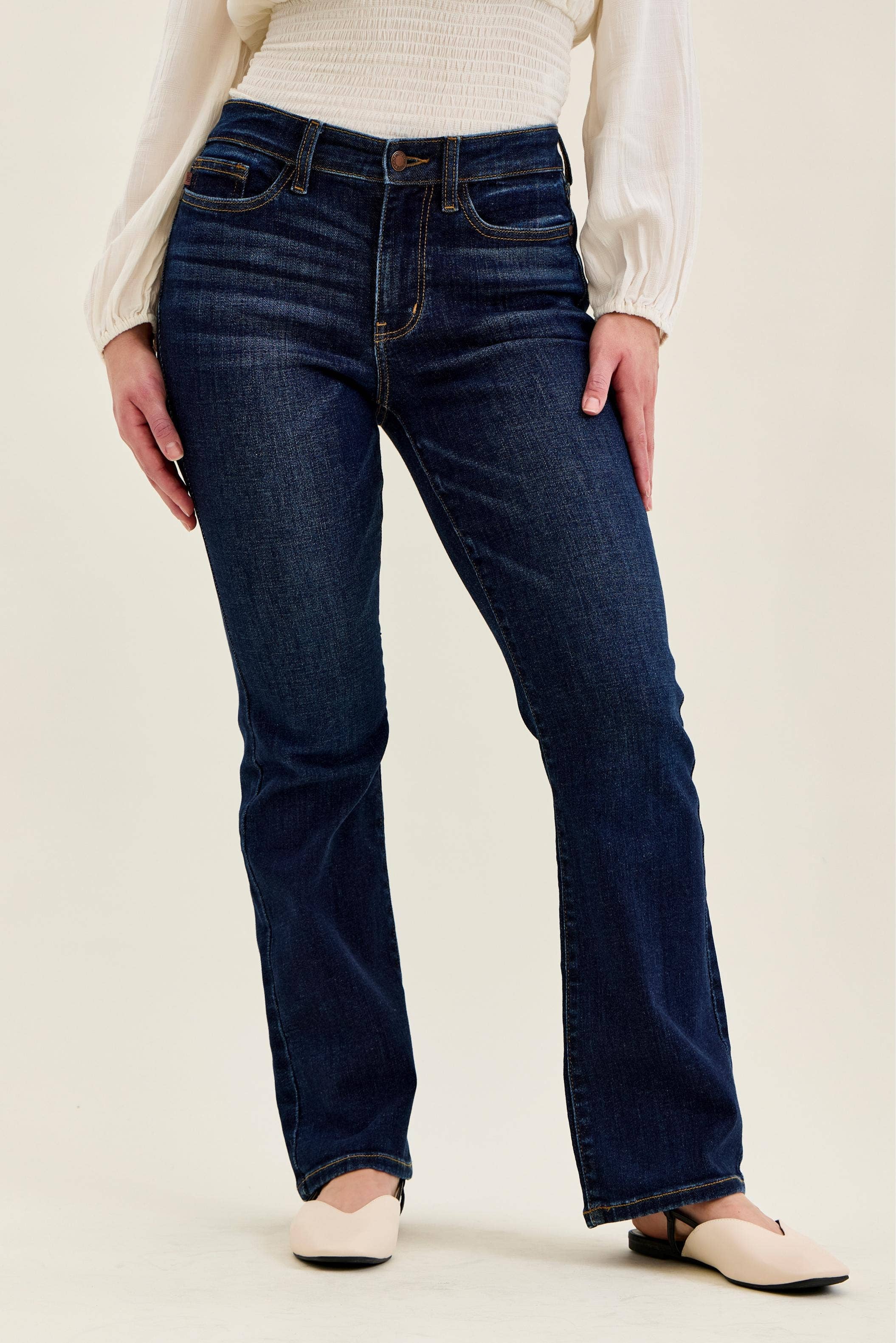 Judy Blue petite mid-rise bootcut jeans in dark wash