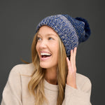 Tatum striped knit pom hat in blue and gold