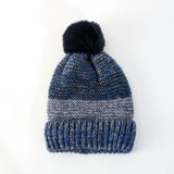Tatum striped knit pom hat blue and gold - styled