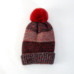 Tatum striped knit pom hat in red and gold