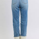 Judy Blue shearling cuff high waist straight jeans in medium wash