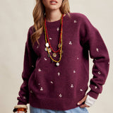 Women's Embroidered Dot Sweater in Plum – 3
