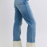 Judy Blue shearling cuff high waist straight jeans in medium wash