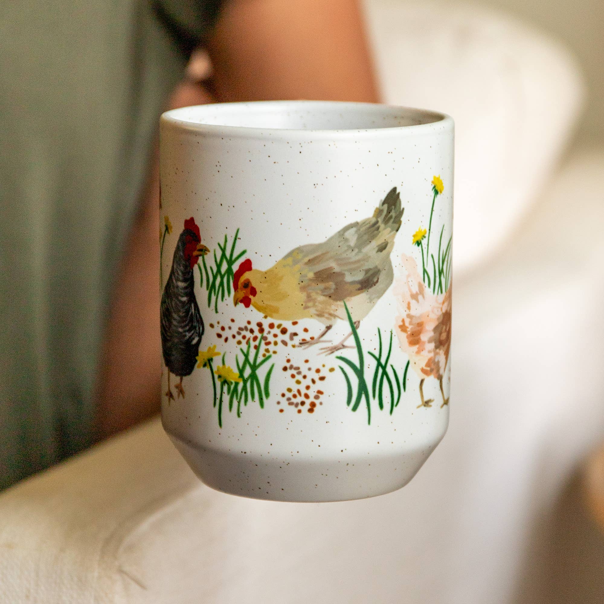 Hand-painted chickens ceramic mug, view 2 of 2