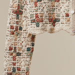 Boho Patchwork Crochet Button Cardigan in Ivory - sleeve and scalloped hem detail