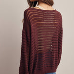 Open-Knit Stripe Sweater Top in Burgundy – 7