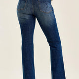 Judy Blue Daisy bootcut jeans back view in Sunset Ride dark wash