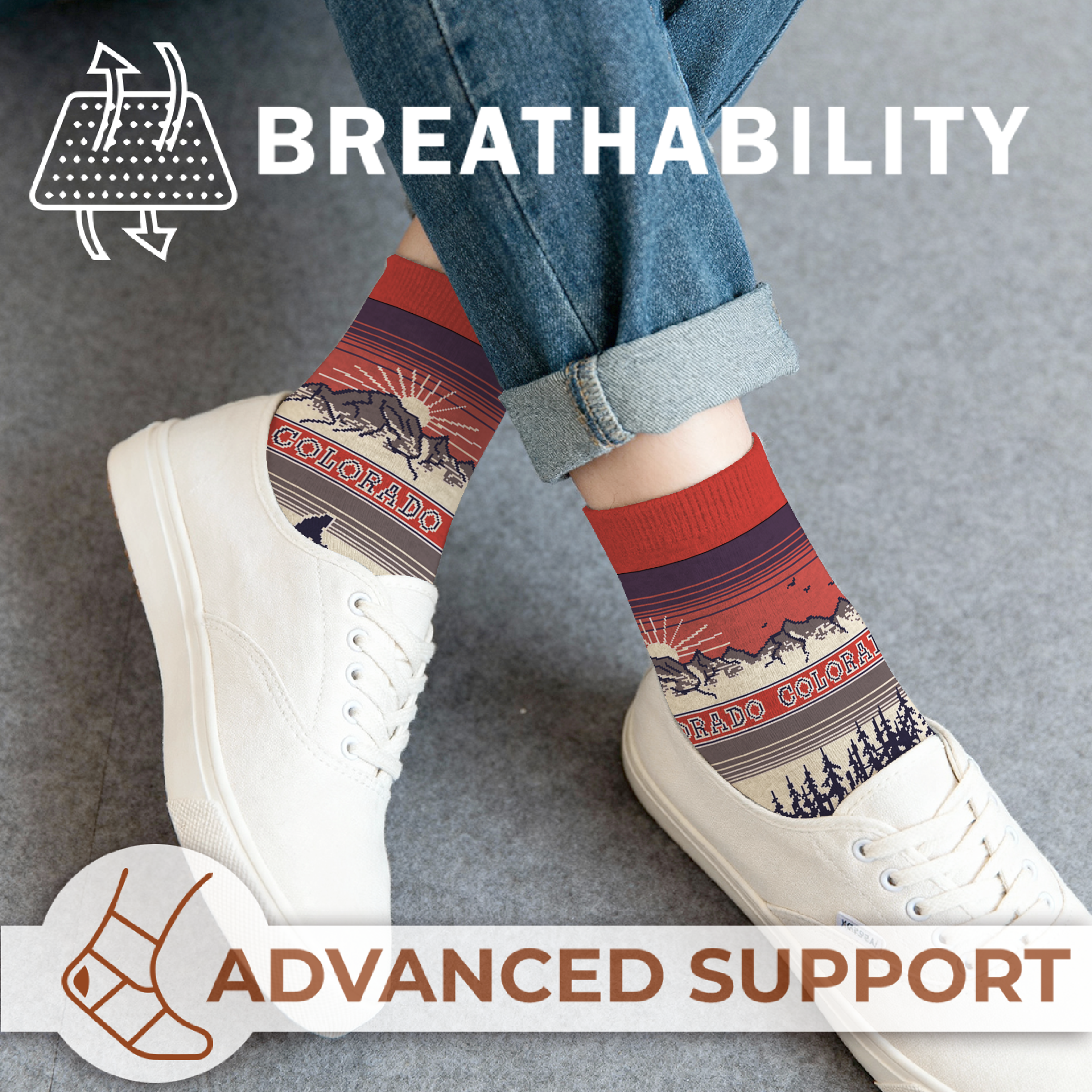 Colorado Big Foot unisex crew socks, alternate angle