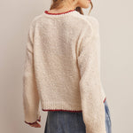 Contrast Trim Bouclé Sweater in Ivory – 8