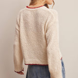 Contrast Trim Bouclé Sweater in Ivory – 8