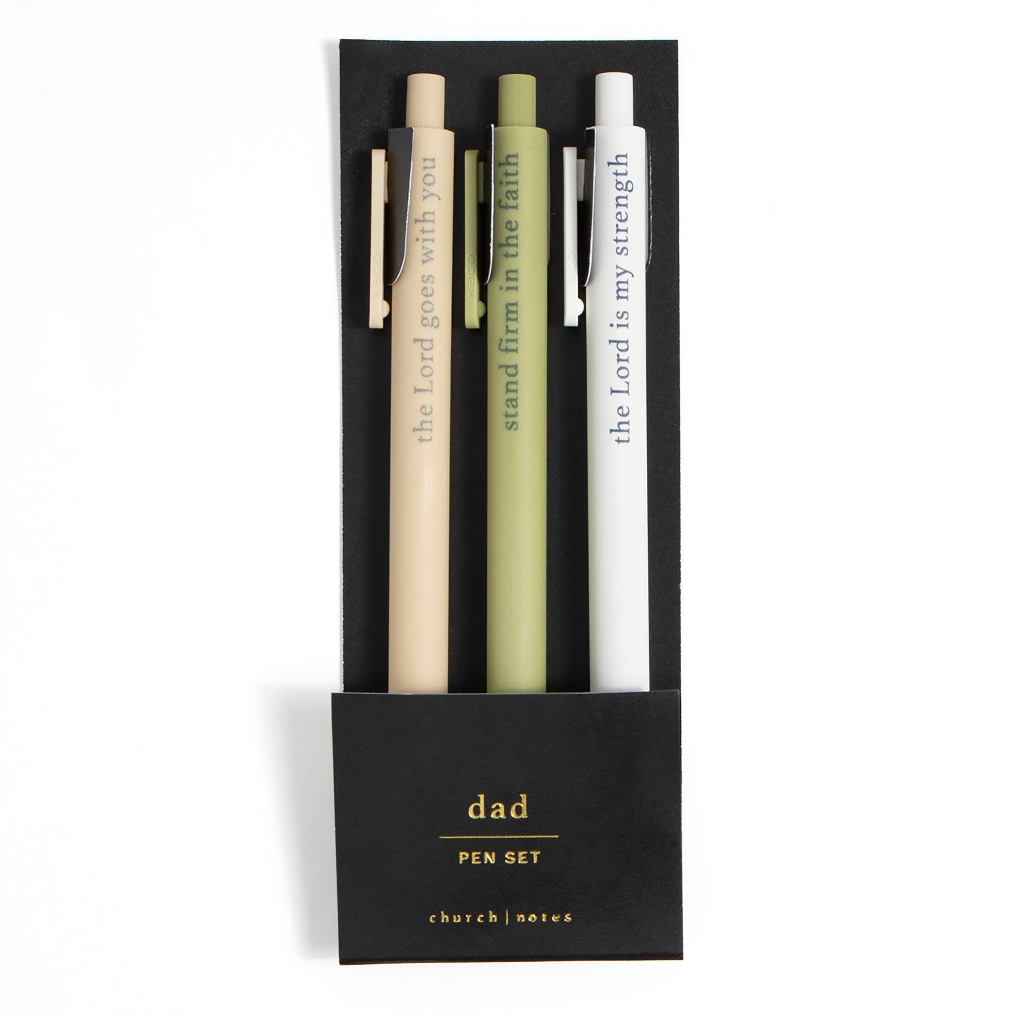 Dad Bible study pen set, three gel pens in cream, olive and white