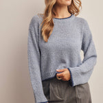 Contrast Trim Bouclé Sweater in Slate Blue – 1