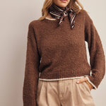Contrast Trim Bouclé Sweater in Mocha – 1