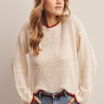 Contrast Trim Bouclé Sweater in Ivory – 2