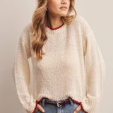 Contrast Trim Bouclé Sweater in Ivory – 2