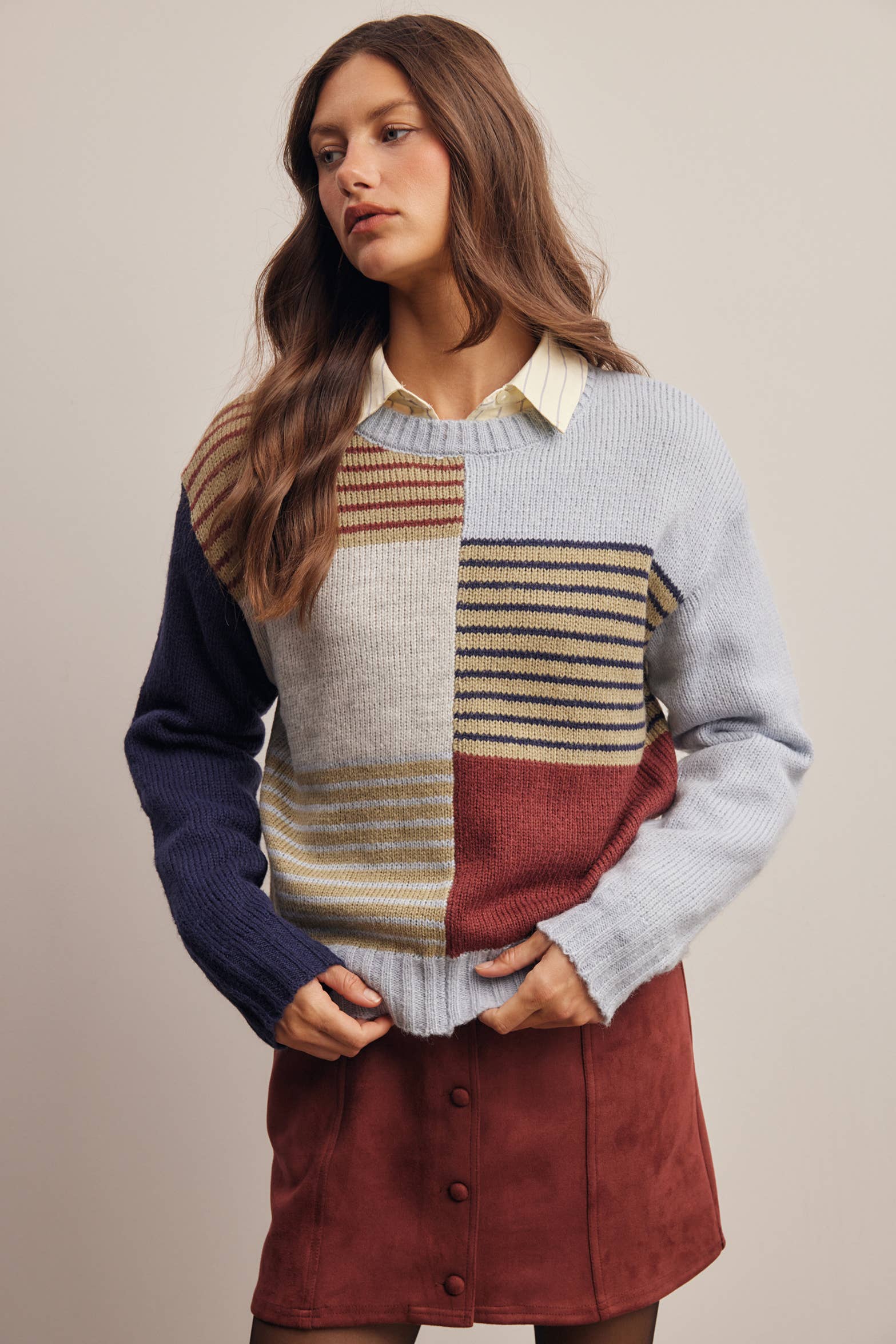 Colorblock Mixed Stripe Sweater in Blue Multi – 11