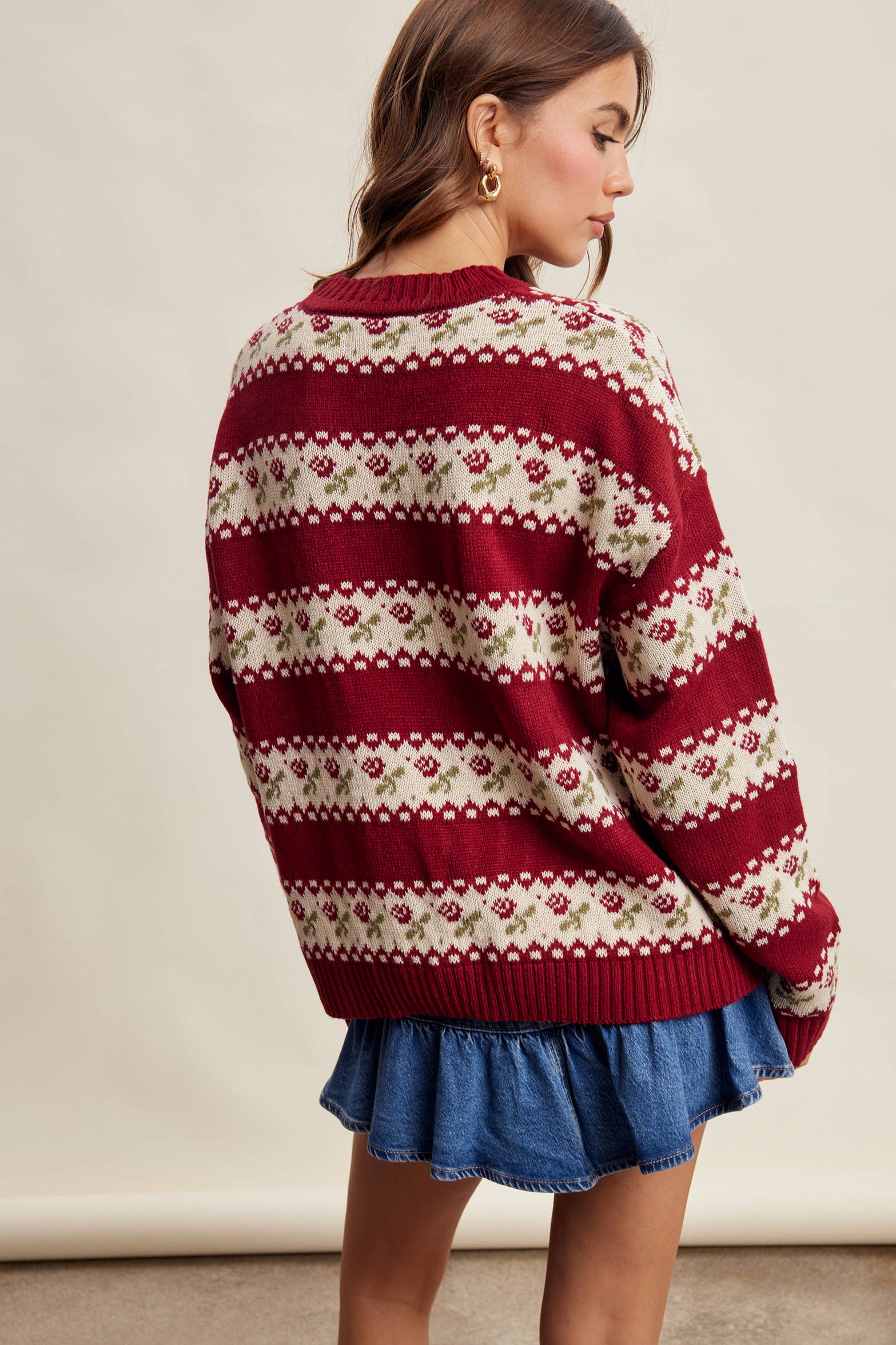 Floral Fair Isle Knit Sweater in Ruby – 8