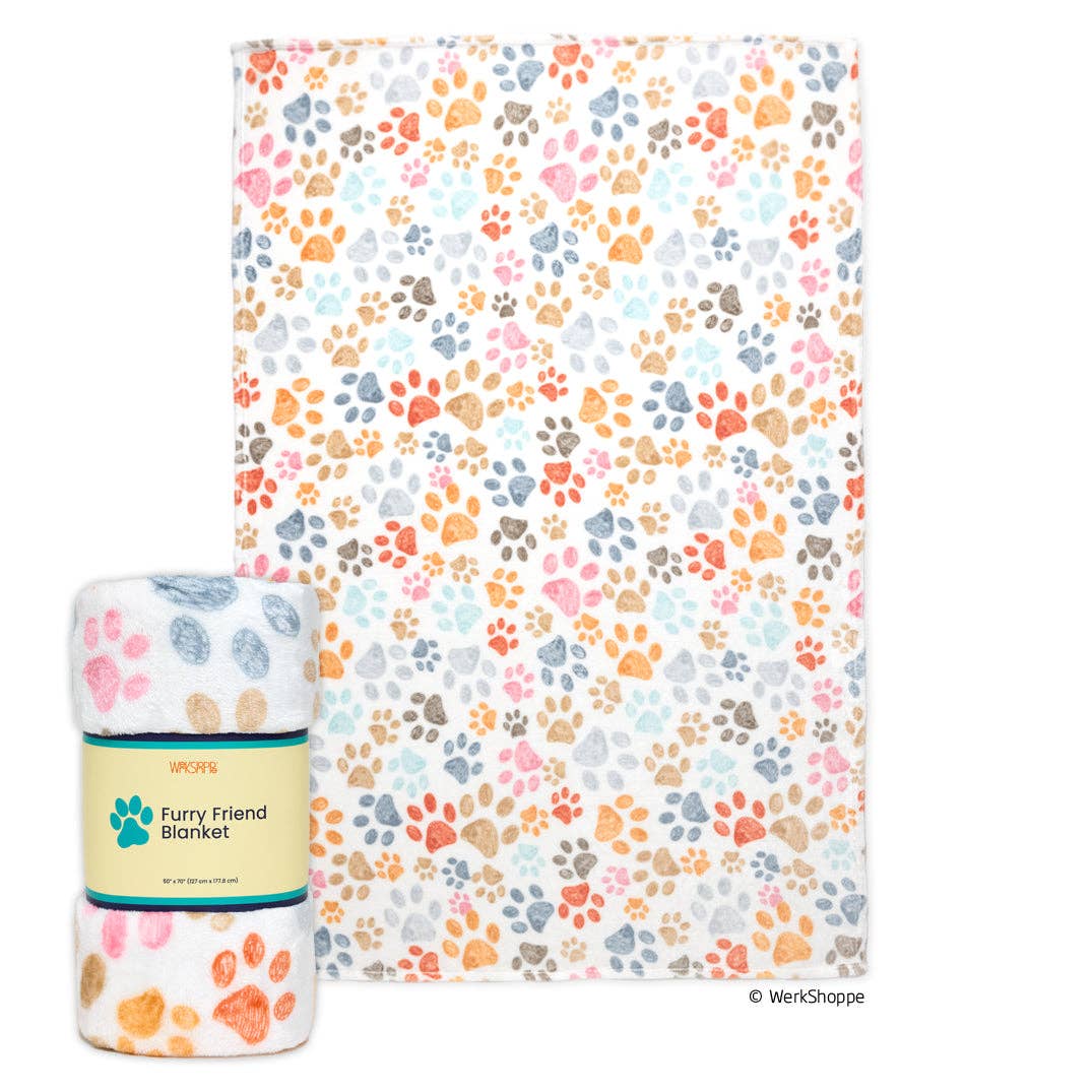 Colorful paw print fleece throw blanket