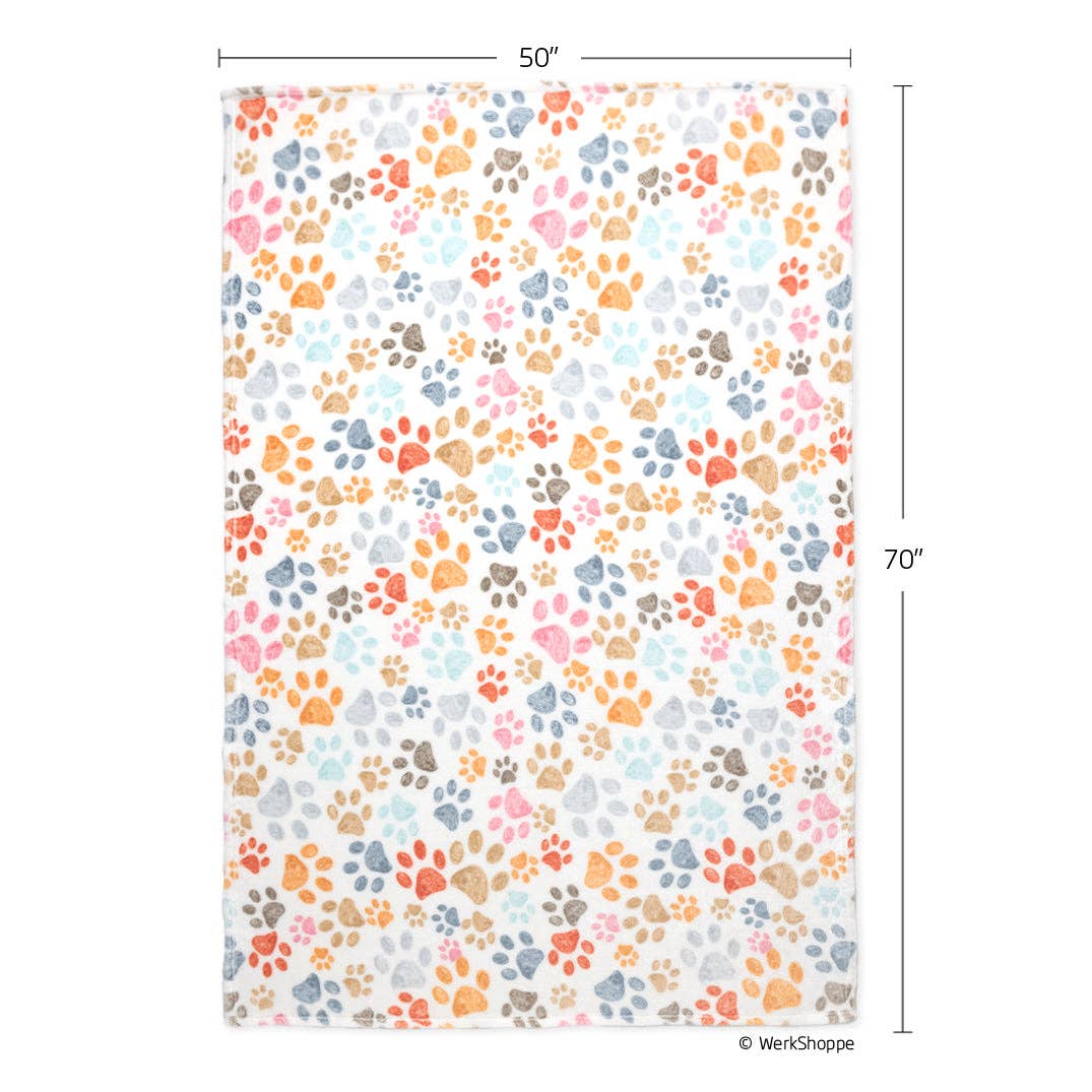 Colorful paw print fleece throw blanket, view 3