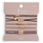 Faith hair tie bracelet set in tan and brown with gold beads and cross charm