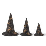 Black resin woven witch hat with gold spider detail