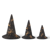 Black resin woven witch hat with gold spider detail