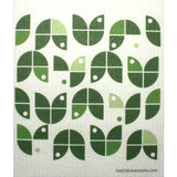 Swedish Dishcloth Geo Flowers Green on Natural
