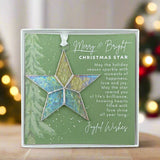 Merry & Bright Christmas Star Ornament, Stained Glass