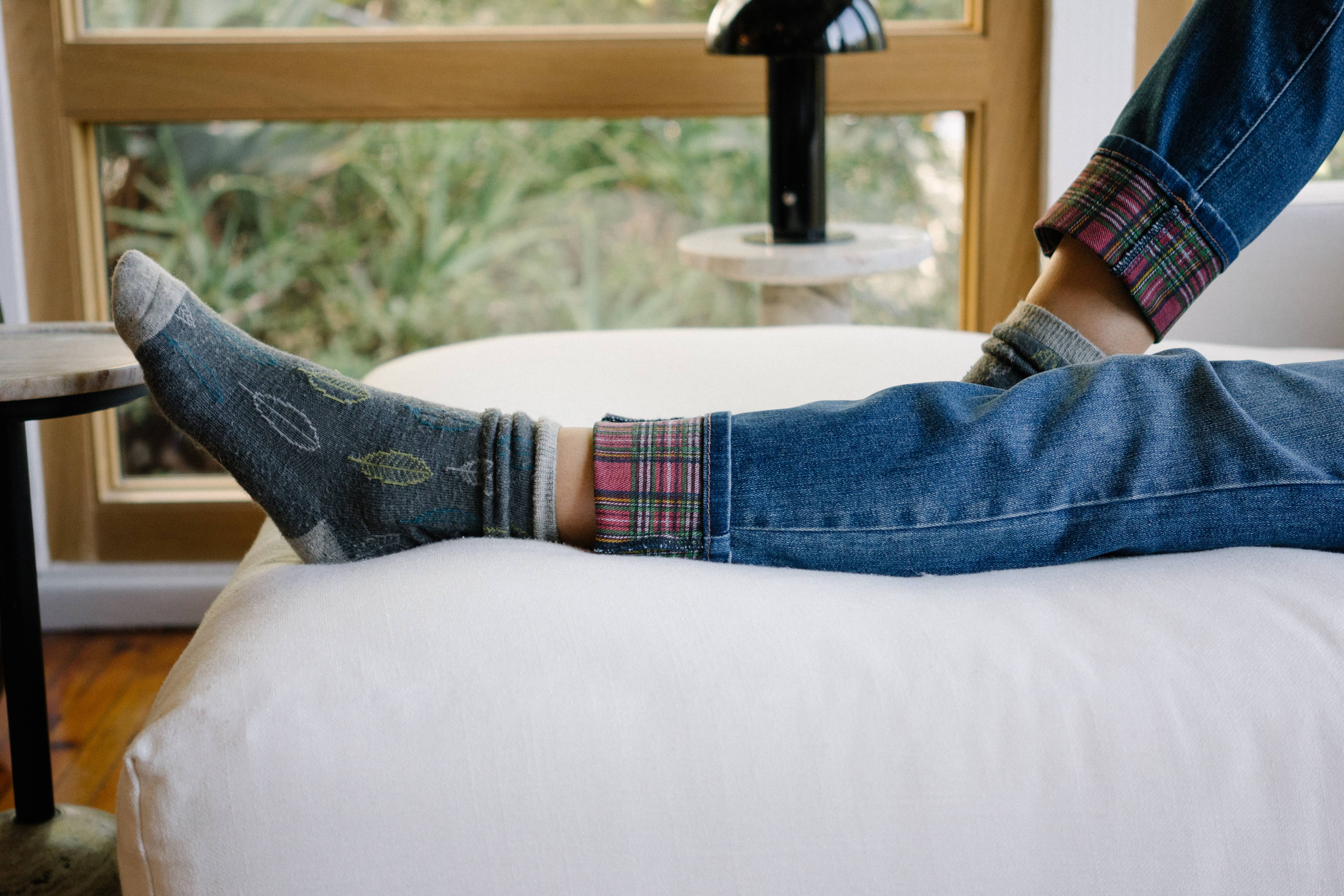 Judy Blue plaid cuff mid-rise boyfriend jeans in medium wash