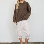 Mocha crew neck pullover sweater, full length