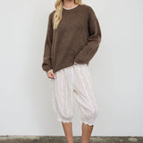 Mocha crew neck pullover sweater, full length