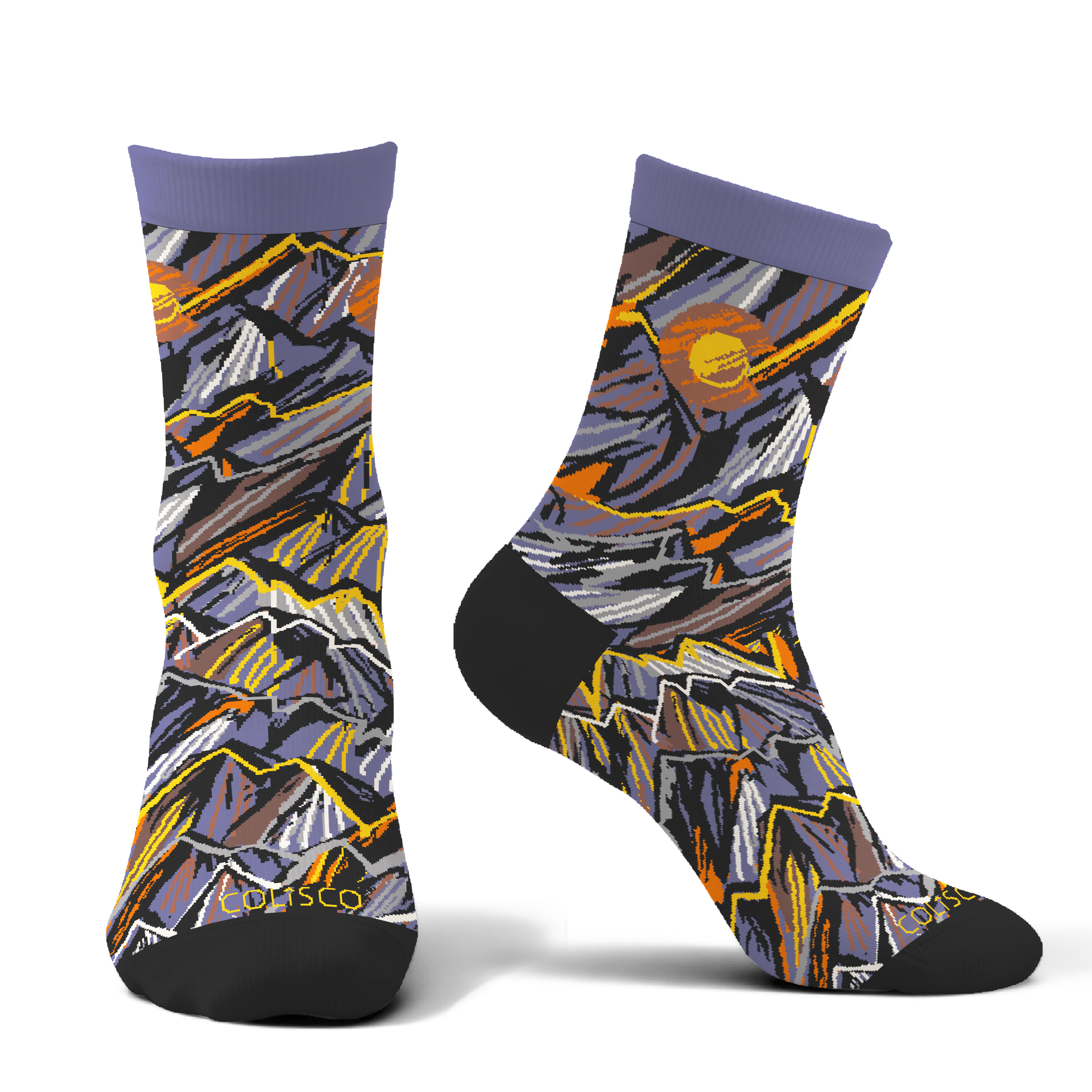Topo sunset unisex crew socks, alternate view