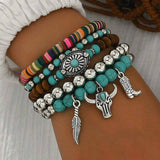 Turquoise Western Pattern Turquoise Beaded Multi Layer Bracelet Set