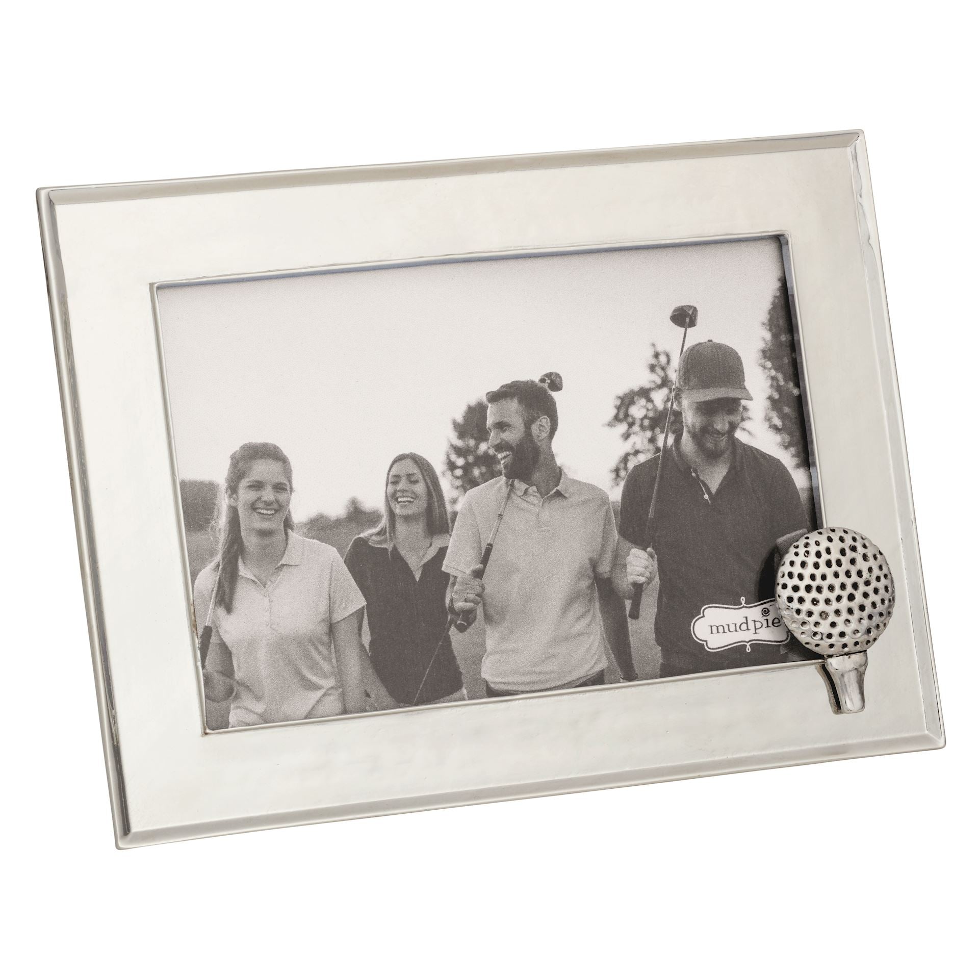 Silver metal picture frame with golf ball and tee accent