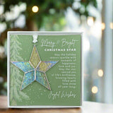 Merry & Bright Christmas Star Ornament, Stained Glass