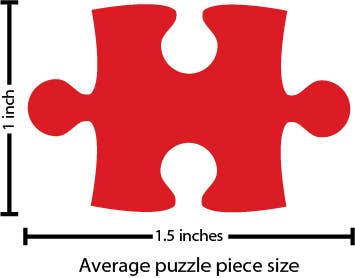 Average puzzle piece size about 1 inch by 1.5 inches
