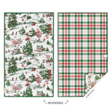 Cross-Country winter toile and plaid reversible microfiber kitchen towel