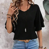 Black Short Sleeve Loose Fit Casual Basic T Shirt