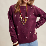 Women's Embroidered Dot Sweater in Plum – 5