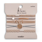 Wonder hair tie bracelet set in cream and blue with pearls and moon and stars charm